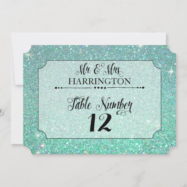 Table Number Aqua Glitter Mr. & Mrs. Modern Fab (Front)