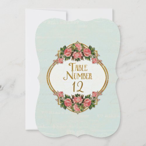 Table Number Art Nouveau Aqua Gold Glitter Rose