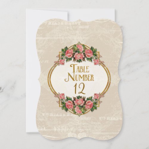 Table Number Art Nouveau Blue Gold Glitter Rose