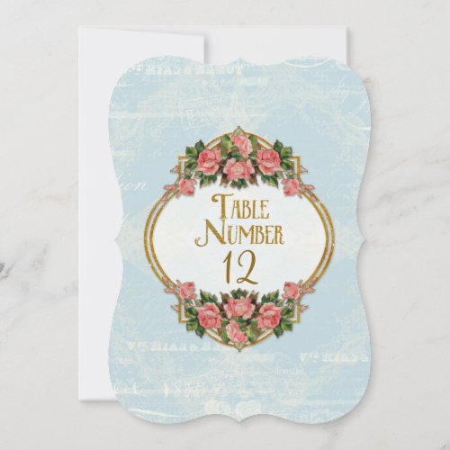 Table Number Art Nouveau Blue Gold Glitter Rose