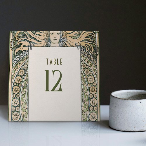 Table Number Art Nouveau Mucha Vintage Deco Ceramic Tile