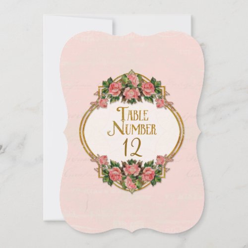 Table Number Art Nouveau Pink Gold Glitter Rose