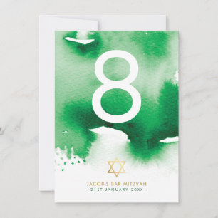 TABLE NUMBER Bar Mitzvah star green watercolor