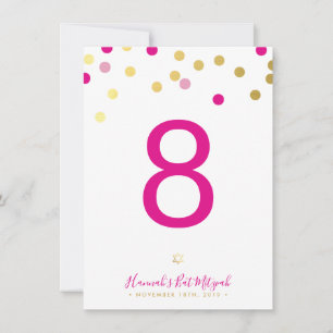 TABLE NUMBER Bat Mitzvah glam confetti gold pink