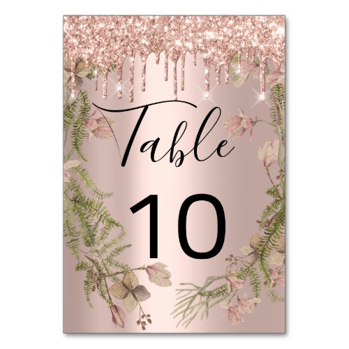 Table Number Black Drips Spark Rose Florals