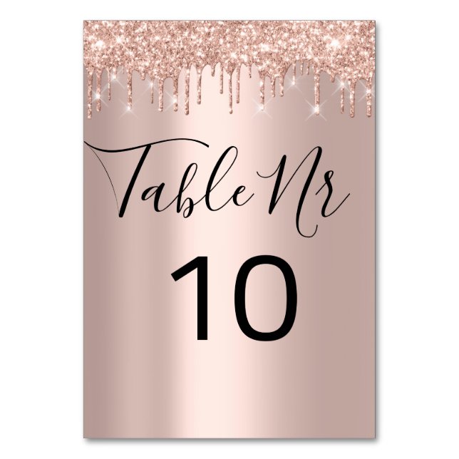 Table Number Black Drips Spark Rose Gold (Back)