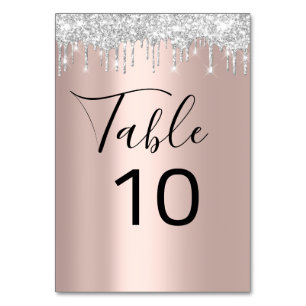 Table Number Black Gray Silver Drips Spark Rose1