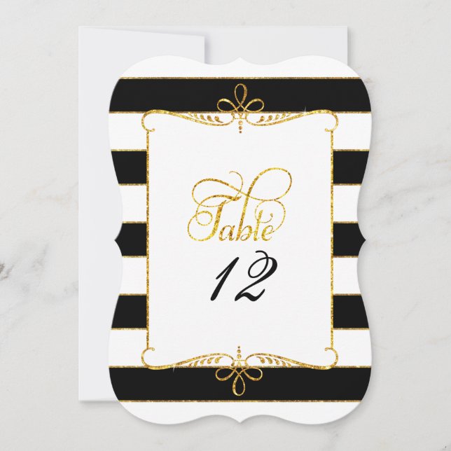 Table Number Black n White Script Gold Glitter (Front)