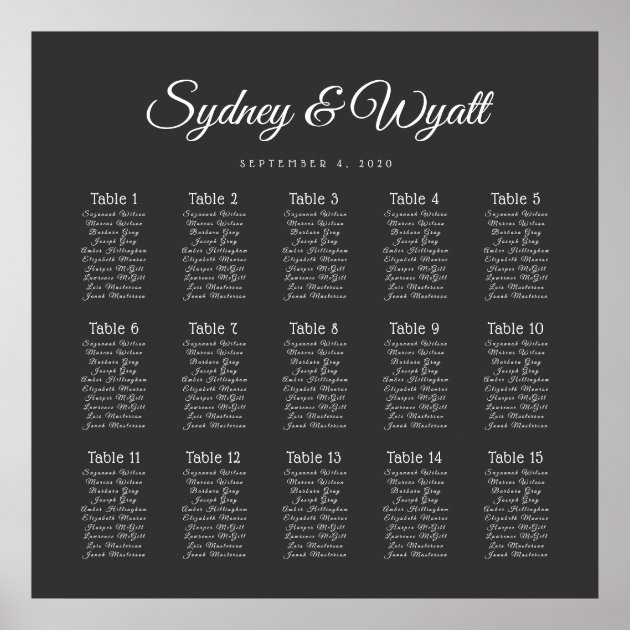 Table Number Chart Wedding