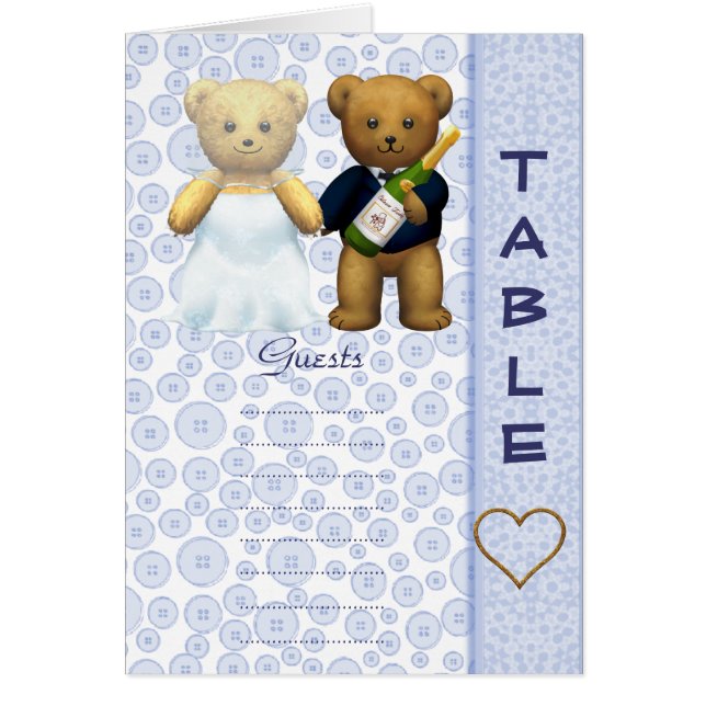Table number Blank Blue Teddy bear wedding peom (Front)