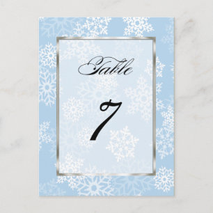 Table Number Blue White Snowflakes