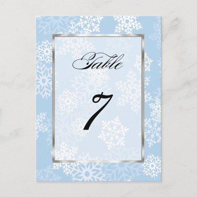 Table Number Blue White Snowflakes (Front)
