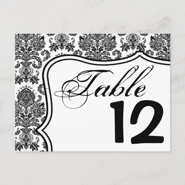 Table Number Card Black White Damask Lace Print Pa (Front)