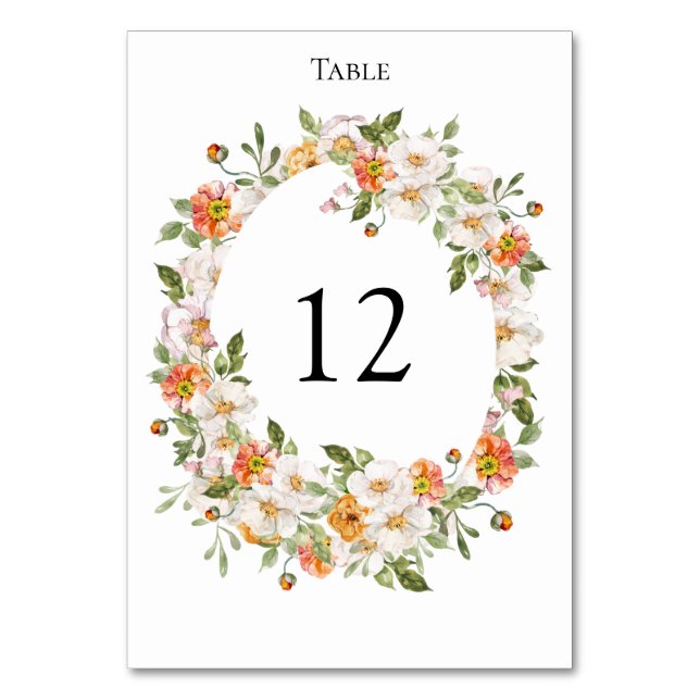 Table Number Card botanical floral wedding event (Front)