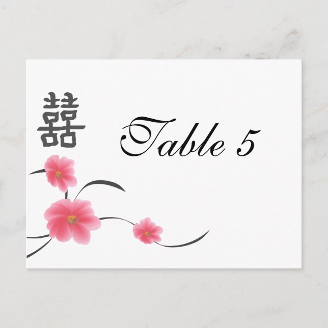 Table Number Card Cherry Blossom Double Happiness (Front)