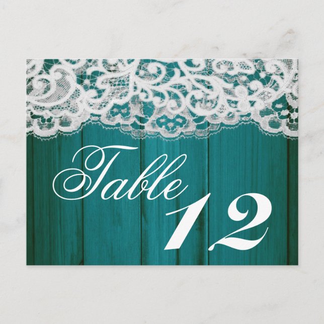 Table Number Card Distrissed Teal Wood Lace (Front)