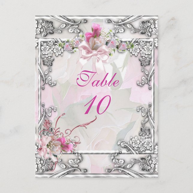 Table Number Card Elegant Wedding Pink Rose (Front)