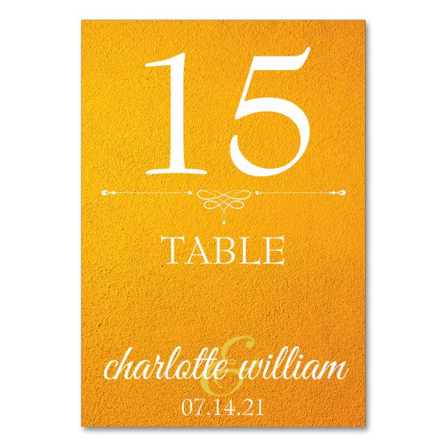Table Number Card elegant Yellow Textured (Front)