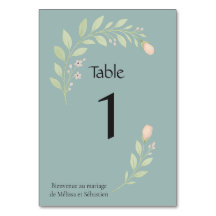 Table number card for wedding, floral