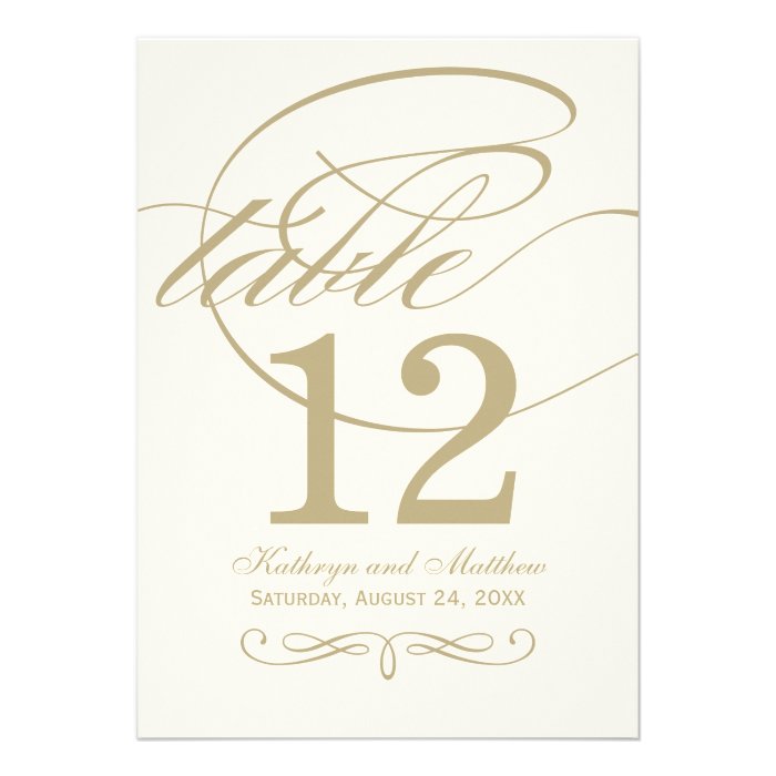 Table Number Card  Gold Calligraphy Design