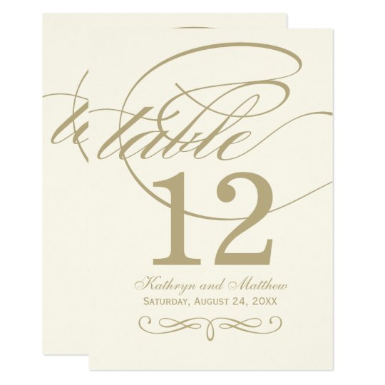 Table Number Card Gold Calligraphy Design