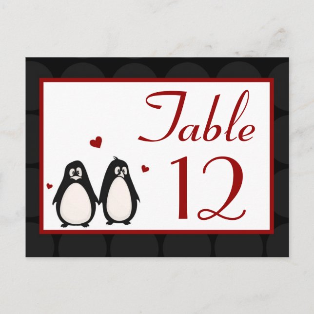 Table Number Card Penguin Love Couple Mate for Lif (Front)