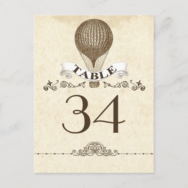 table number card - postcard with hot air balloon (Front)