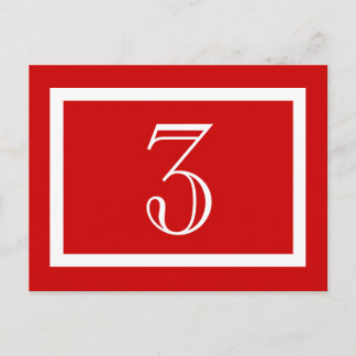 Table Number Card - Red - Customizable