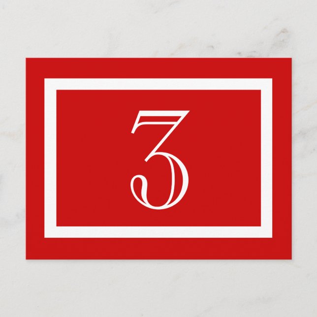 Table Number Card - Red - Customizable (Front)