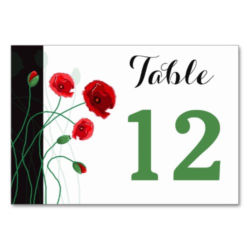 Table Number Card  Red Poppies  Double_Sided