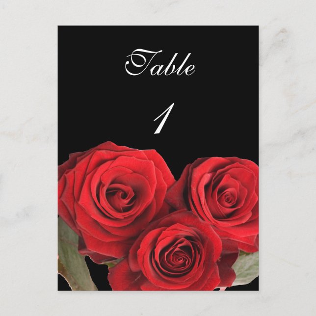 Table Number Card Red Rose Black (Front)