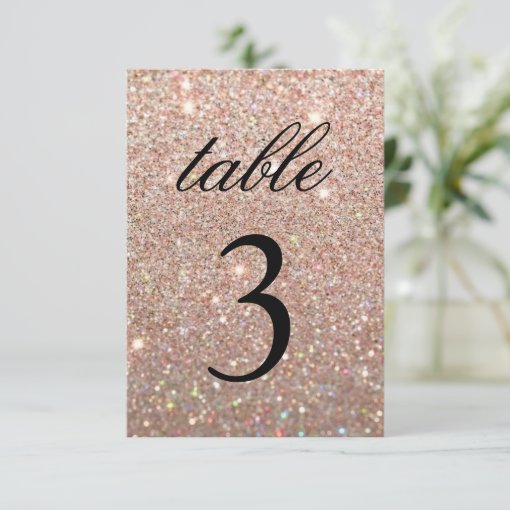 Table Number Card - Rose Gold Glitter Fab | Zazzle