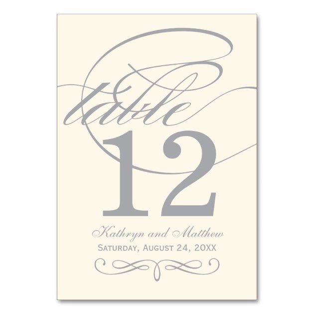 Table Number Card | Silver Calligraphy Design