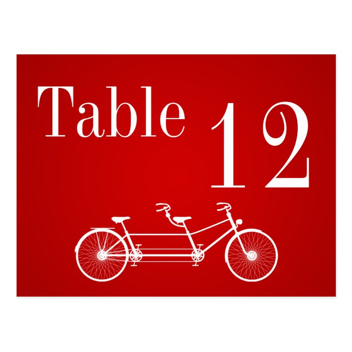 Table Number Card Whimsical Red Double Bike Post Cards