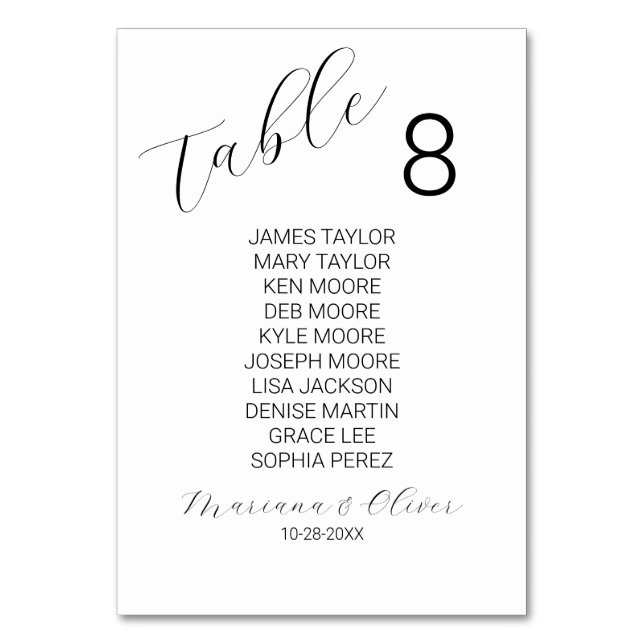 Table Number Card with Names (Front)