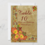 Table number cards Autumn Wedding<br><div class="desc">Table number cards Autumn Wedding. Fall flowers and leaf design on parchment look rustic colors.</div>