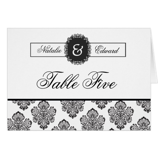 Table Number Cards Black & White Damask (Front Horizontal)