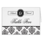 Table Number Cards Black & White Damask Monogram