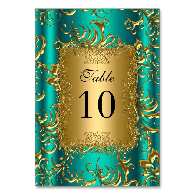 Table Number Cards Jade Green Gold (Front)