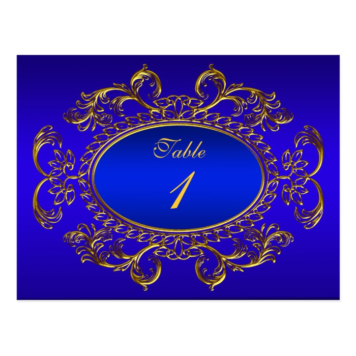 Table Number Cards Royal Blue Gold Post Card