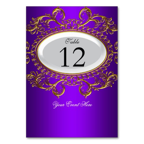 Table Number Cards Royal Purple White Gold