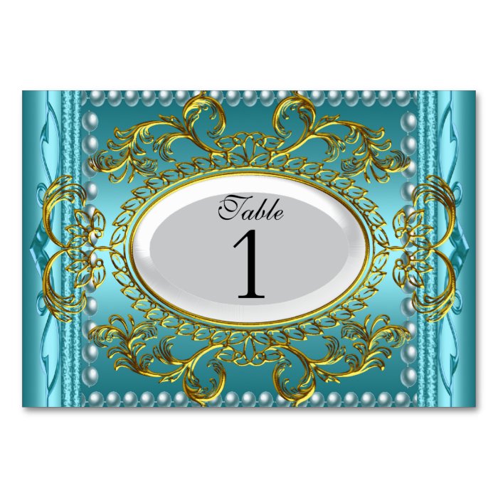 Table Number Cards Royal Teal Blue White Gold Table Card