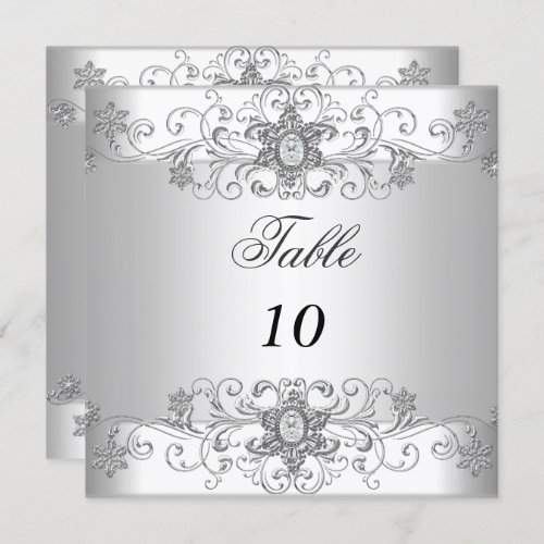 Table Number Cards Silver White Diamond