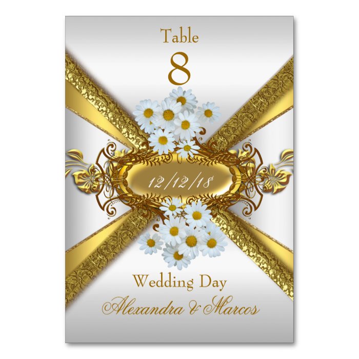 Table Number Cards Wedding White Gold Daisy 2 Table Card