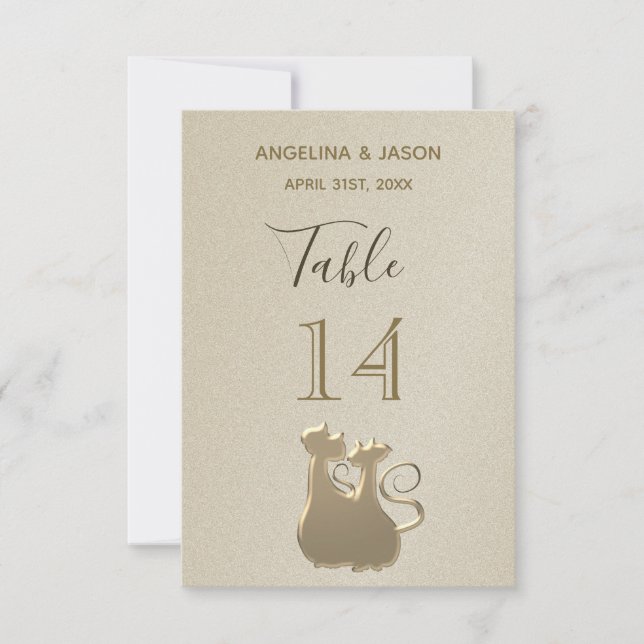 Table Number Cat Couple Golden Elegant Wedding (Front)