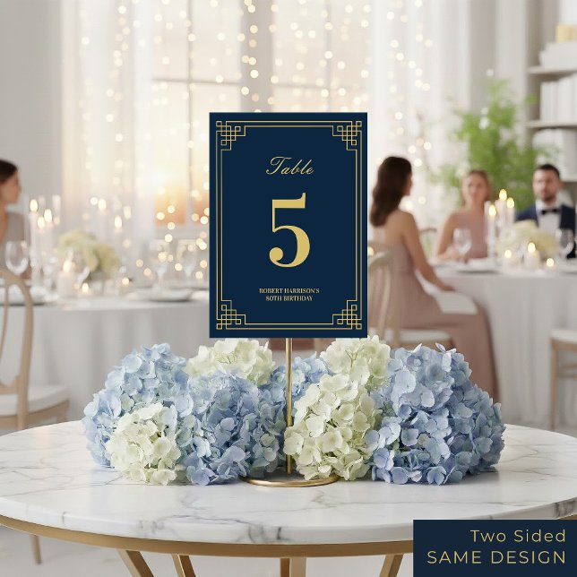 Table Number Chic Navy Blue Gold 80th Birthday (SEE FULL SUITE AT BOTTOM)