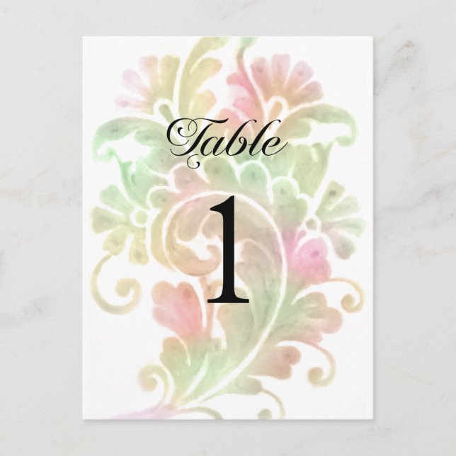 Table Number Colorful Watercolor Plume (Front)