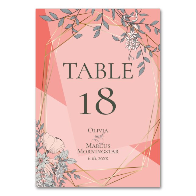 TABLE NUMBER | Coral Floral Geometric Frame (Front)