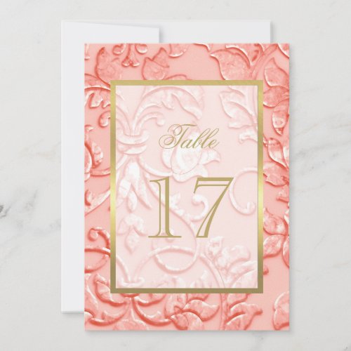 Table Number Coral Pink Damask with Any Color