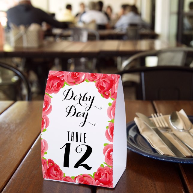 Table Number Derby Red Roses Paper Table Tent (Insitu(Restaurant))